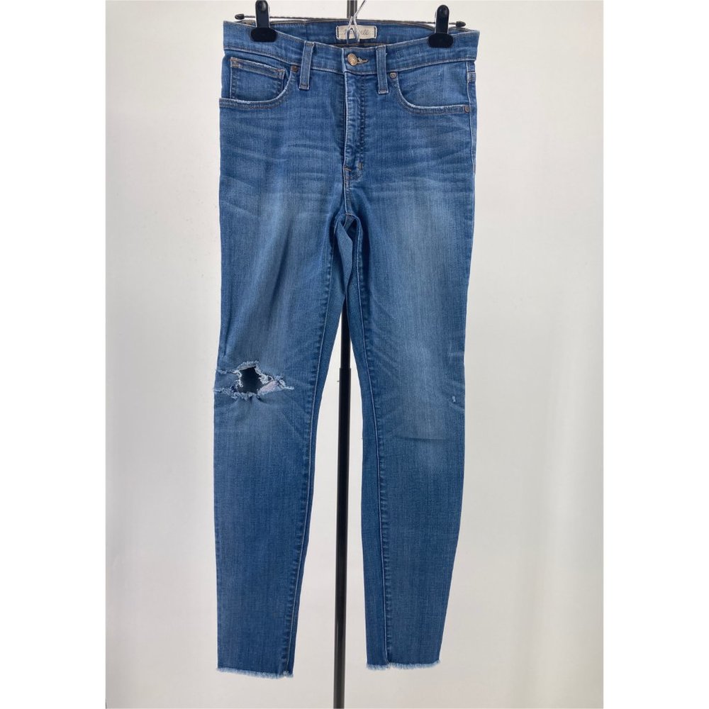 Madewell Jeans 9" High Rise Skinny Denim Medium Wash Raw Hem Distressed Size 27